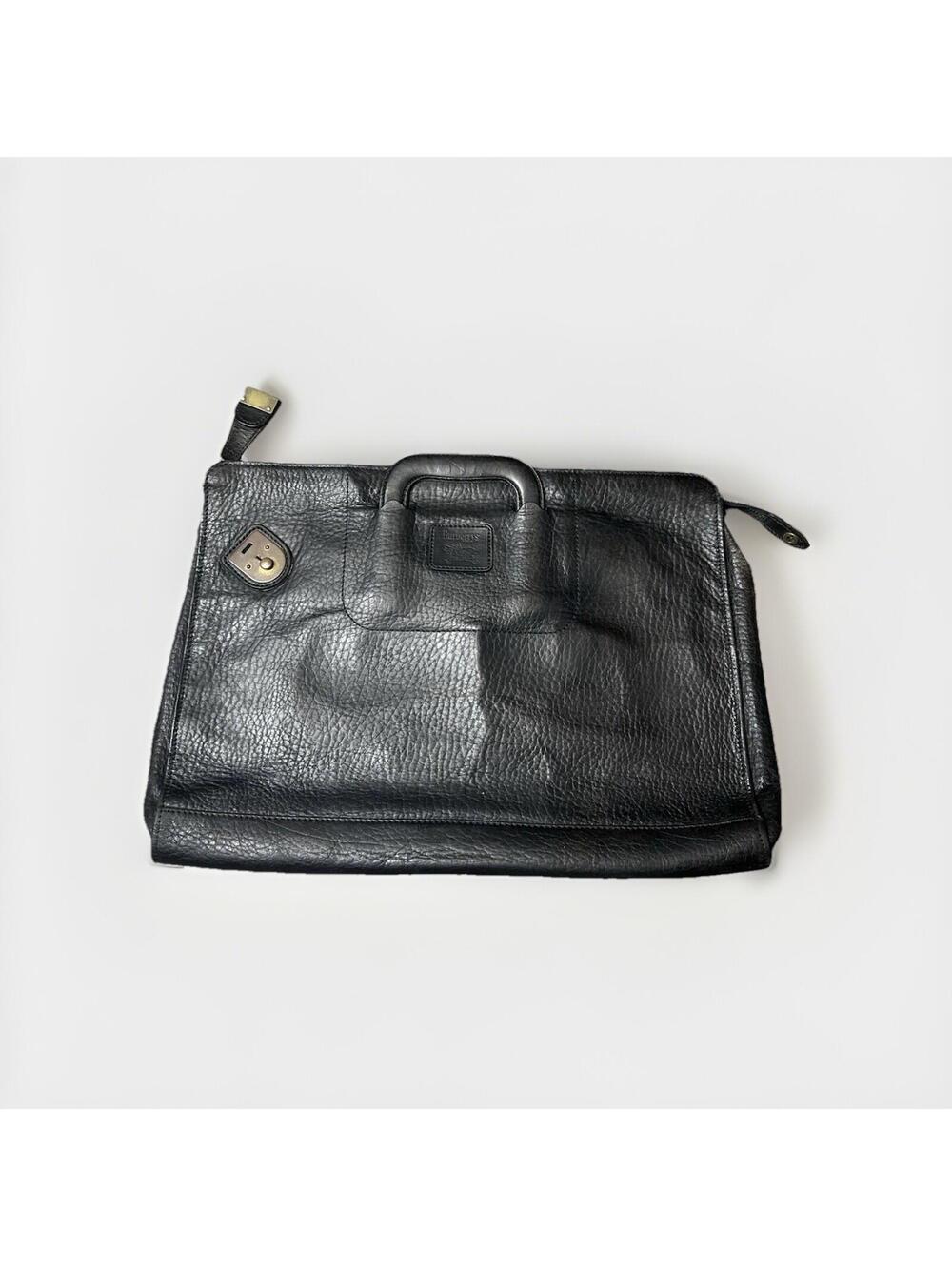 Burberry's - Authentic Black Leather Business Bag Classic Vintage